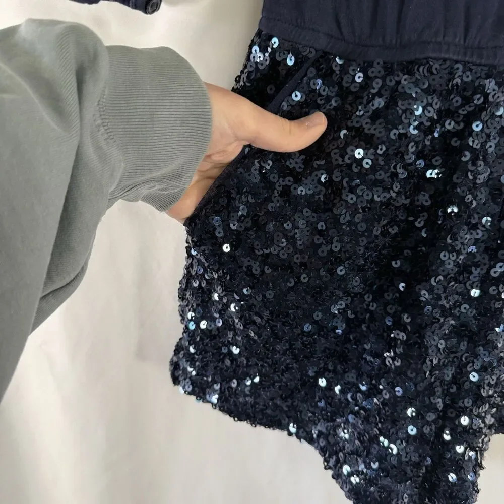 Gap Kids Romper Girls Medium Blue Sequin Long Sleeve Round Neck Zip Back